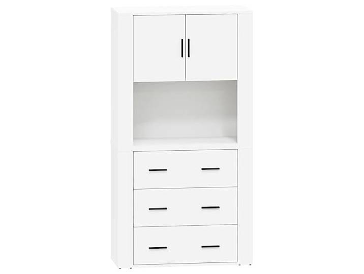 GHVBNMF Highboard Weiß 2-teilig Holzwerkstoff Schrank 80x33x150 cm Flexibler Wand-Stellschrank in Weiß für Wohnzimmer, bietet viel Platz und platzsparende Wandmontage für mehr Ordnung.
