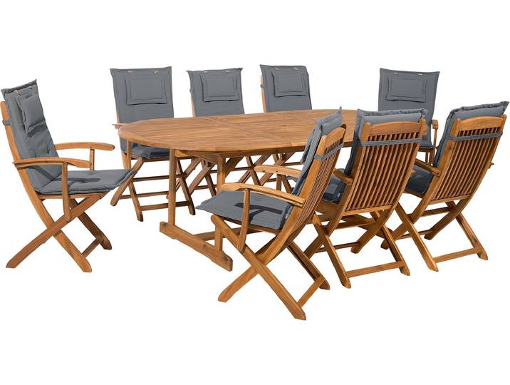 BELIANI Gartenset 8-Sitzer Grau / Beige aus edlem Akazienholz mit Tisch bequemen Auflagen modernes Design