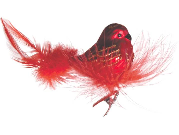Christbaumschmuck KREBS GLAS LAUSCHA Vogel mit Federnest , rot, B:4cm H:5cm T:6cm Ø:6cm, Glas, Weihnachtsbaumschmuck, Christbaumschmuck, Glas, 1 Stück