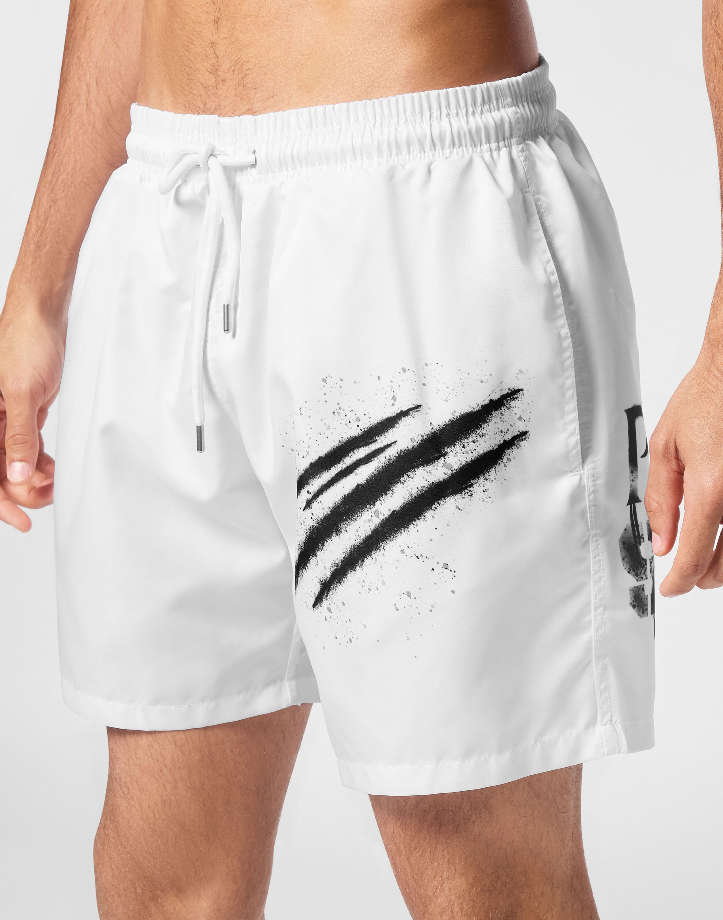 Badehose PLEIN SPORT "Badehose", Herren, Gr. 4XL, US-Größen, schwarz-weiß (0102, weiß, schwarz), Obermaterial: 100% Polyester, Badehosen Badehose