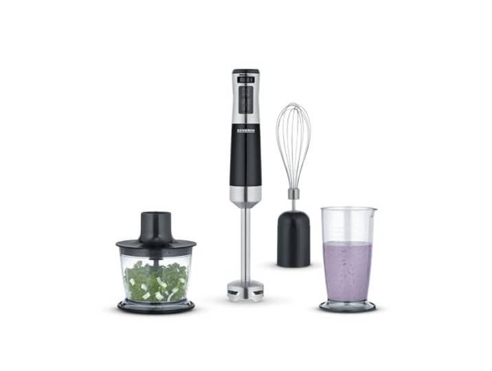Severin Ensemble mixeur Plongeant 600 W\, Mixeur Multifonction avec de Nombreux Accessoires\, Mixeur-Plongeur\, Batteur\, mélangeur et Hachoir\, INOX/Noir\, SM3772
