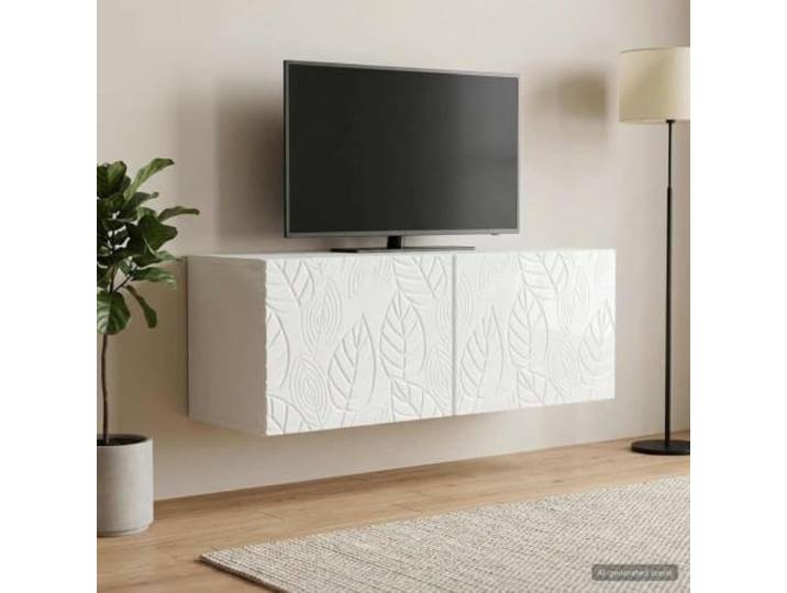 GKMBCVDFR Wandmontierter TV-Schrank 98x31 cm Hochglanz Weiß Holzwerkstoff 90°-Scharniere, platzsparend, vielseitig, pflegeleichte Oberfläche, schwebendes Design, Vintage-Feeling