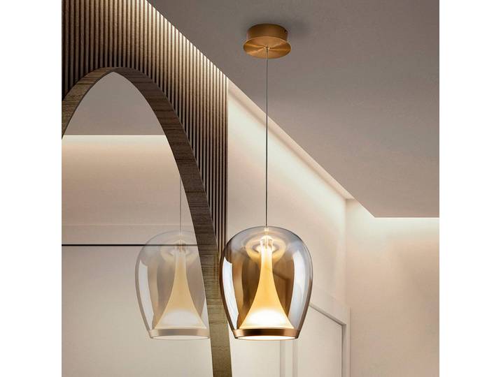 Glazen hanglamp Suspiro, crème / amber, Woon-/ Eetkamer, Glas, hanglamp