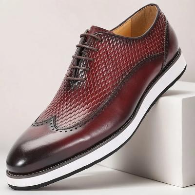 LightInthebox Men's Premium Burgundy Leather Lace-Up Shoes with Crocodile Pattern for Elegant Evening Affairs