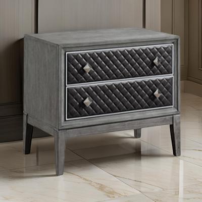 Benjara Stacy 29 Inch Nightstand, 2 Faux Leather Upholstered Drawers, Gray Wood