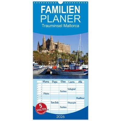 Familienplaner 2026 - Trauminsel Mallorca mit 5 Spalten (Wandkalender, 21 x 45 cm) CALVENDO