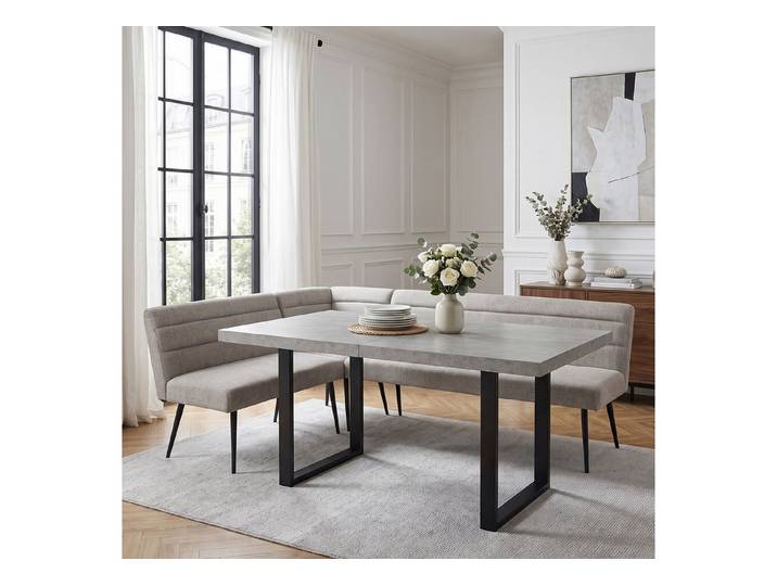 Jiexi Essgruppe Esszimmer-Set: Eckbank & Esstisch, Polyesterstoff, Metallbeine
