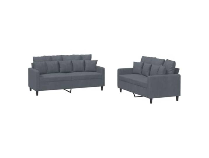 Coespram 2-tlg. Sofagarnitur Samt 2-Sitzer Couchgarnitur Dunkelgrau Bequeme Polstermöbel für Wohnzimmer und Lounge, inklusive 16 Zierkissen und stabiler Metall- und Sperrholzkonstruktion.