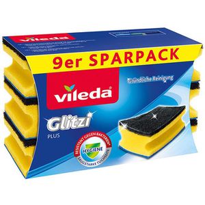 Vileda Spülschwamm Glitzi Plus Sparpack, mit Griffrille & Scheuerseite, 9 Stück