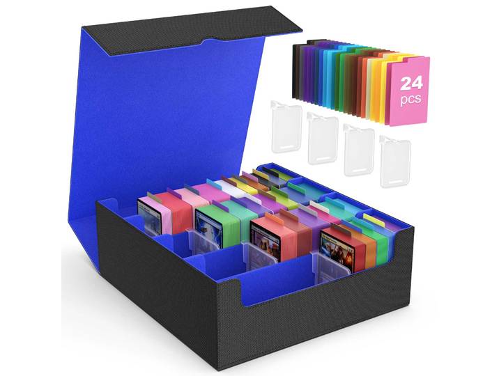 Boîte de rangement pour cartes à collectionner MoKo, boîte de rangement pour cartes MTG 3800+ avec 24 séparateurs colorés et 5 supports de cartes, boîte de rangement pour cartes Commander à 5 rangées