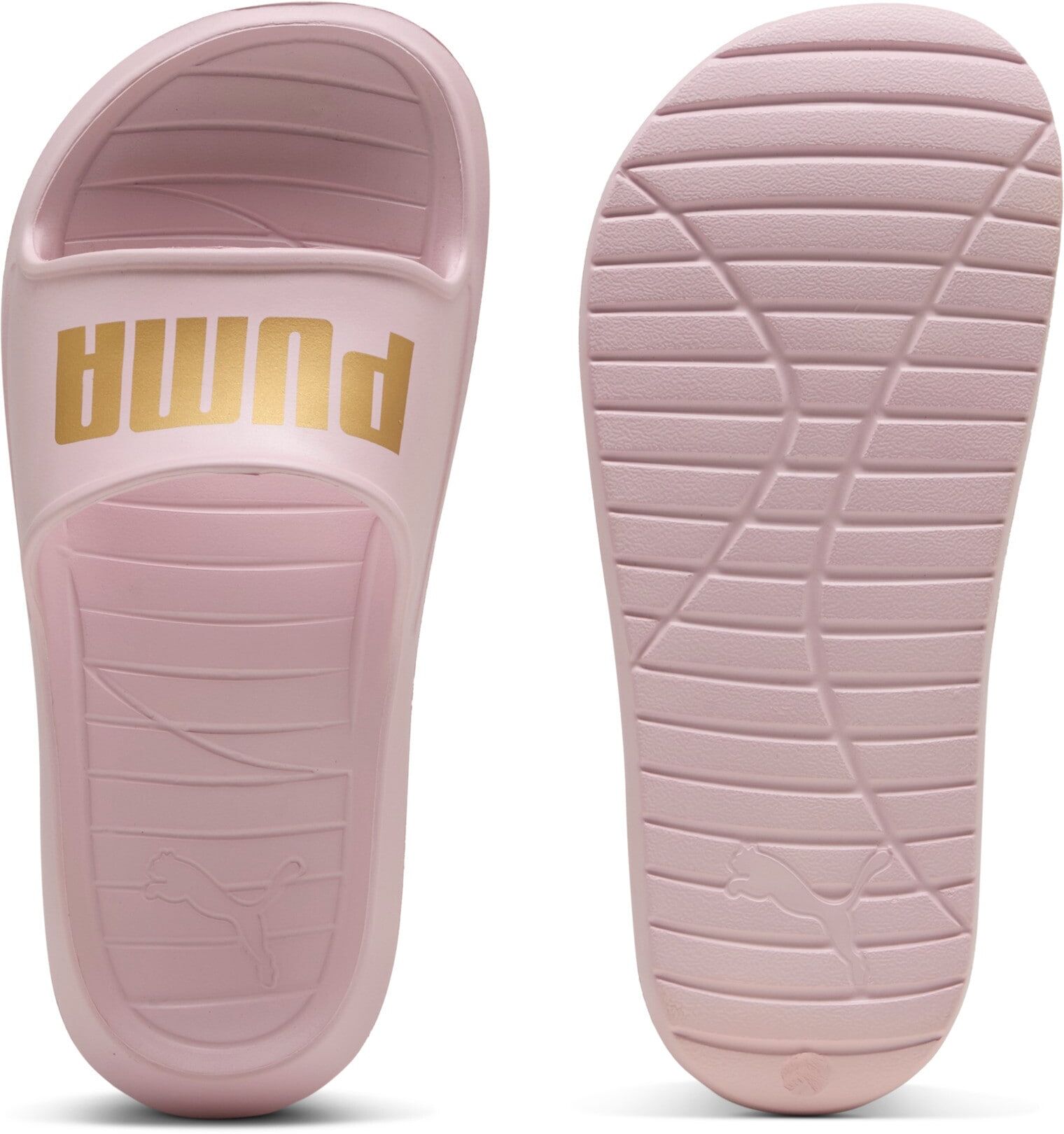 Badesandale PUMA "DIVECAT V2 LITE", Damen, Gr. 40,5, Synthetik, rosa (chalk pink, puma team gold), unifarben, Schuhe Badesandale, schnell trocknendes Obermaterial, leicht profilierte Laufsohle