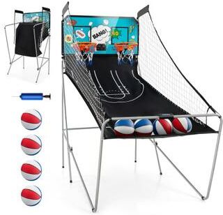 Costway Dual Shot Basketball Arcade Game with 8 Game Modes and 4 Balls-Green