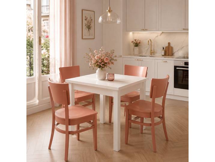 Elegante Essgruppe in Rosé und Weiß, 5-teilig