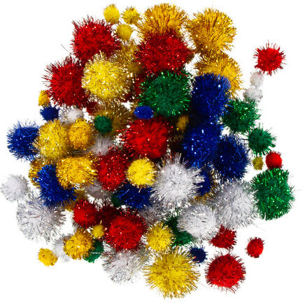 Pompons, bunt-glitzernd, 4–25 mm Ø, 100 Stück