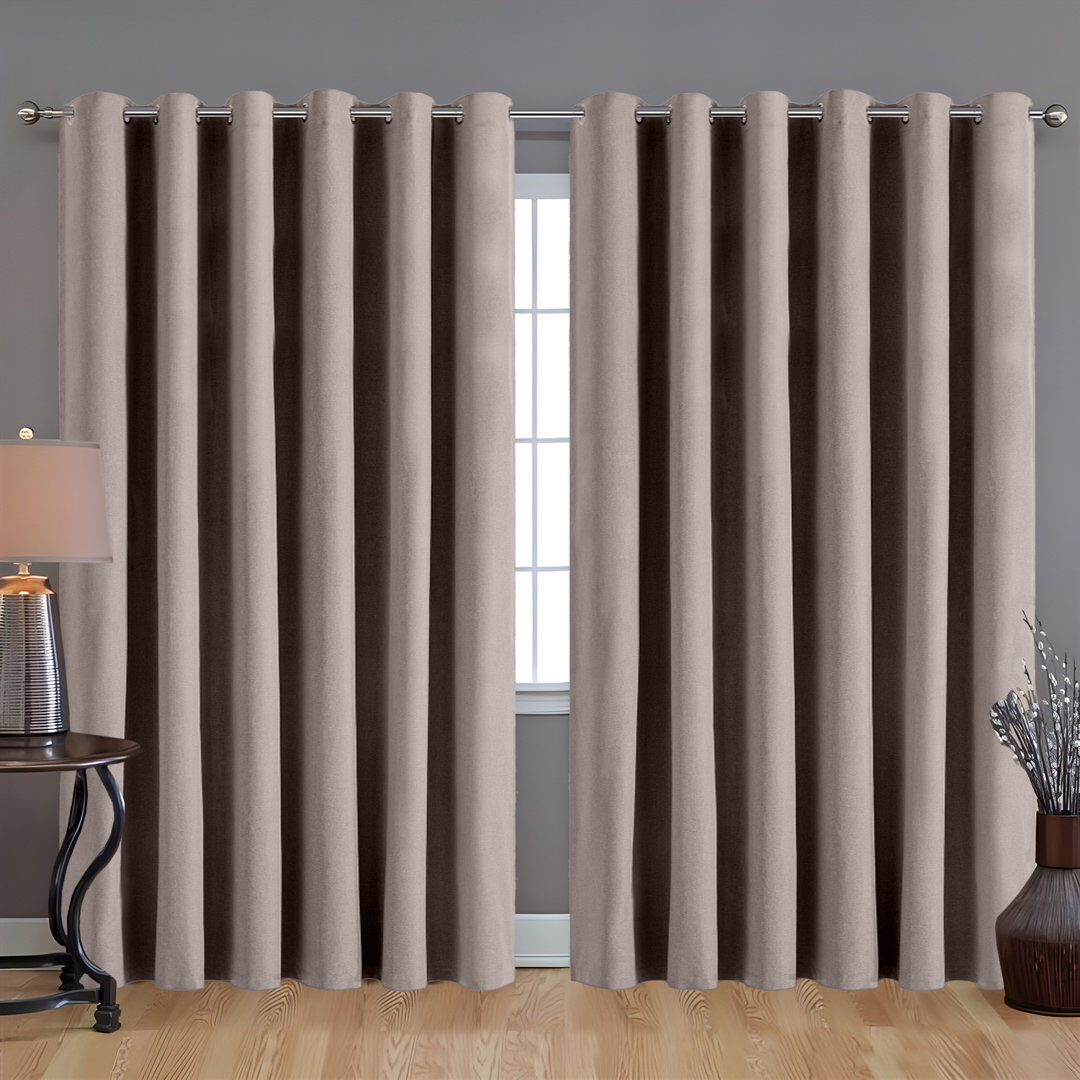 17 Stories Linen 100% Blackout Eyelet Ring Top Readymade Curtain for Window & Doors 2 Panel Mocha 228cm Width x 228cm Drop