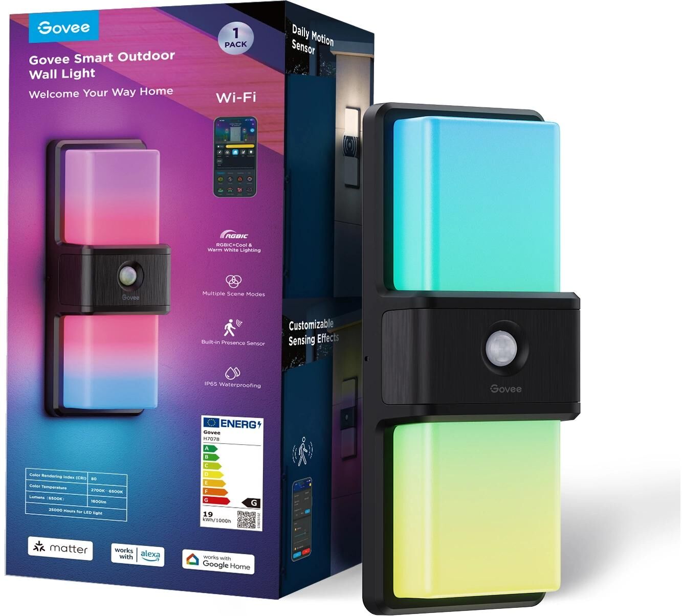 GOVEE LED Wandleuchte "Smart Outdoor Wall light", bunt, Leuchten, LED Wandleuchte bunt Einheitsgröße