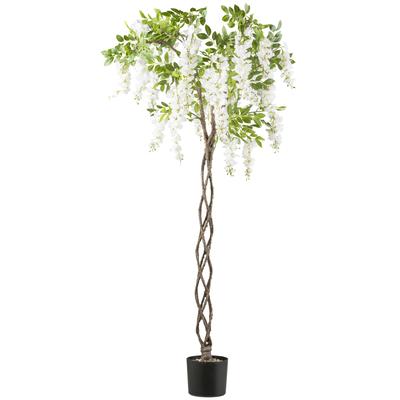 Kunstbaum CREATIV GREEN "Weißer Blauregen", weiß, H:170cm, Kunststoff, Kunstpflanzen, mit geflochtenem Stamm