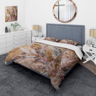 DESIGN ART "Designart ""Gold Feather Boho Majesty"" Gold Glam - Bedding Cover Set With Shams"