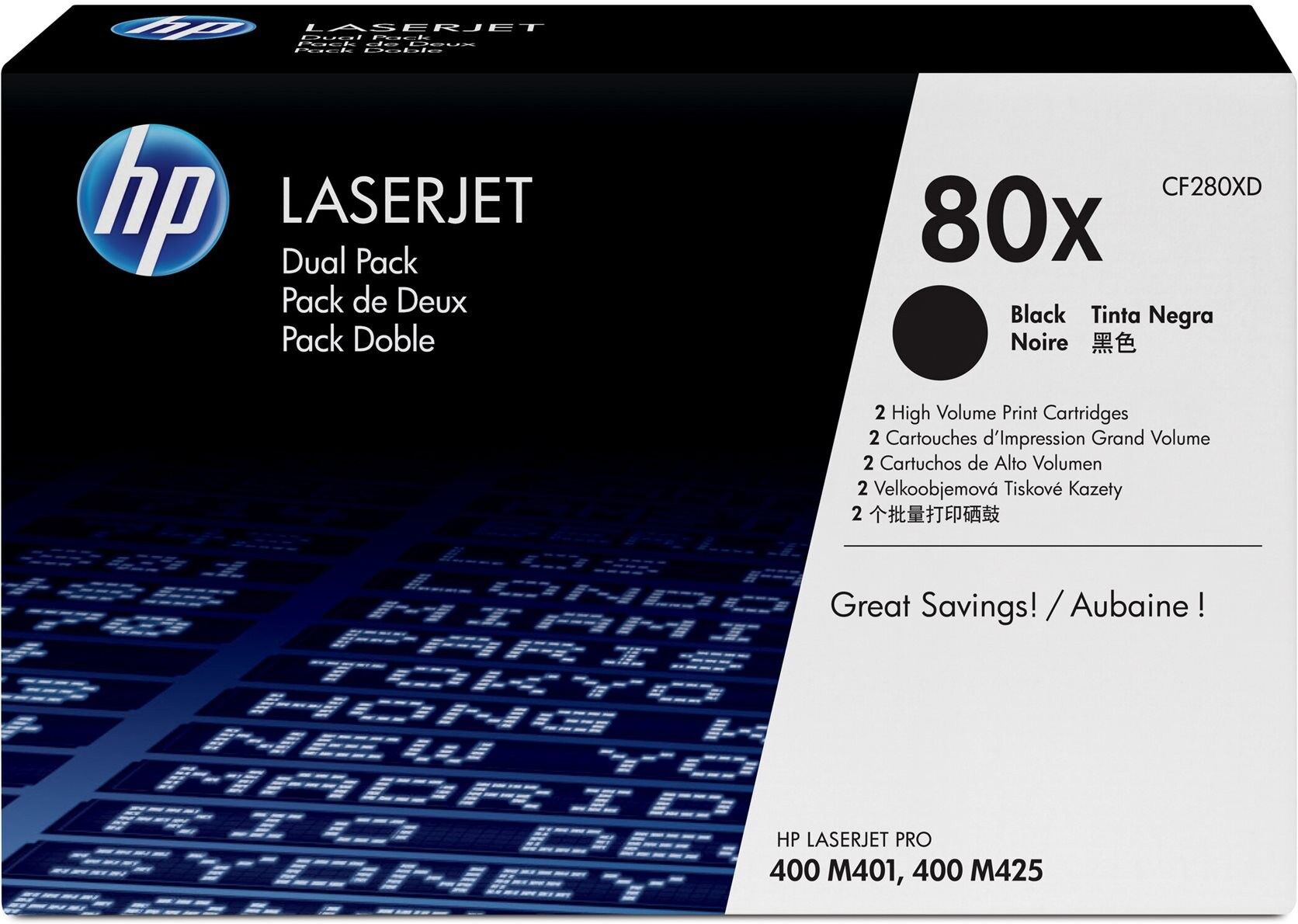 HP 80X 2-pack High Yield Black Original LaserJet Toner Cartridges (CF280XD)