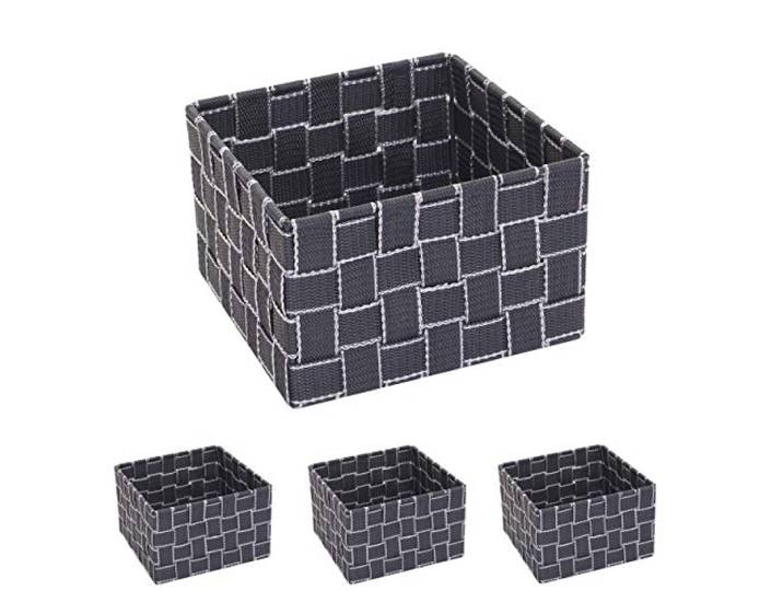 Mendler 4er-Set Aufbewahrungskorb HWC-C37 12x19x19cm - dunkelgrau Dekokorb, Korb, Körbchen, Aufbewahrung, Regalkorb, Deko
