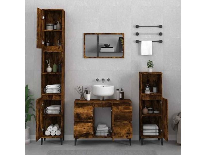 Brun Ensemble de meubles de salle de bain 3 pièces SARAZYJ ARMOIRE WC MODERNE Chêne fumé E608