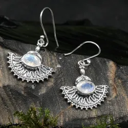 Drachensilber Ohrringe Mondstein Silber Ohrschmuck Steinschmuck Sterlingsilber - Silber