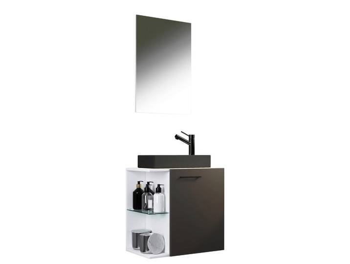 Mid.you Gästebad Hausa BL, Anthrazit, Weiß, Glas, Keramik, 3-teilig, 1 Fächer, 52 cm, hängend, Badezimmer, Badmöbelsets & Badmöbelserien, Gästebad