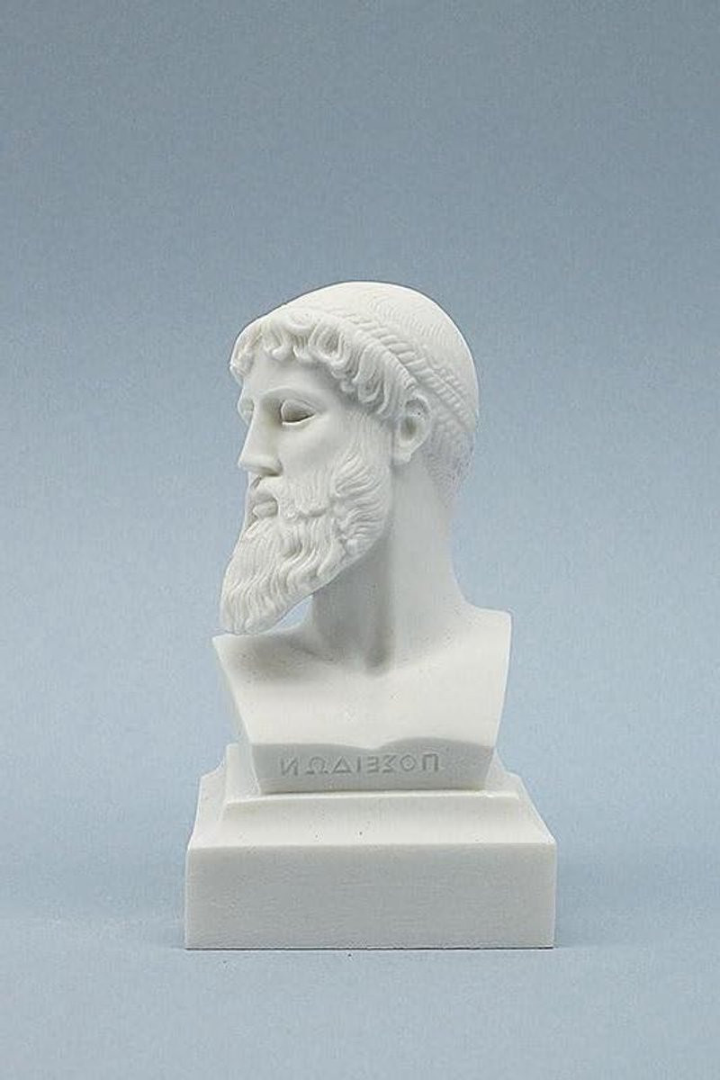 Wit Buste Standbeeld Poseidon Mythologie Sculptuur Griekse God voor op Tafel, Hoogte: 14 cm