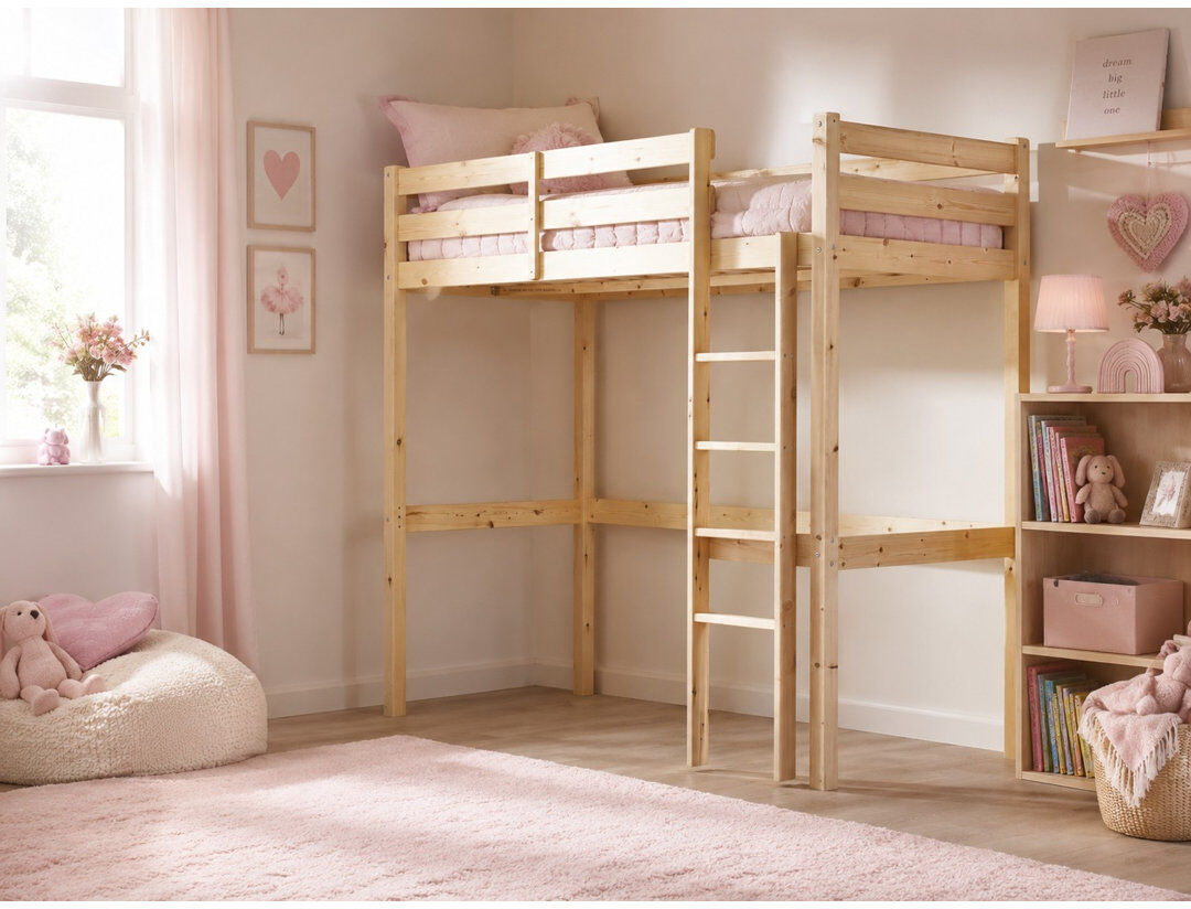 Just Kids Luna Solid Pine Heavy Duty Sleeper Loft Bunk Bed Clear Single (3')