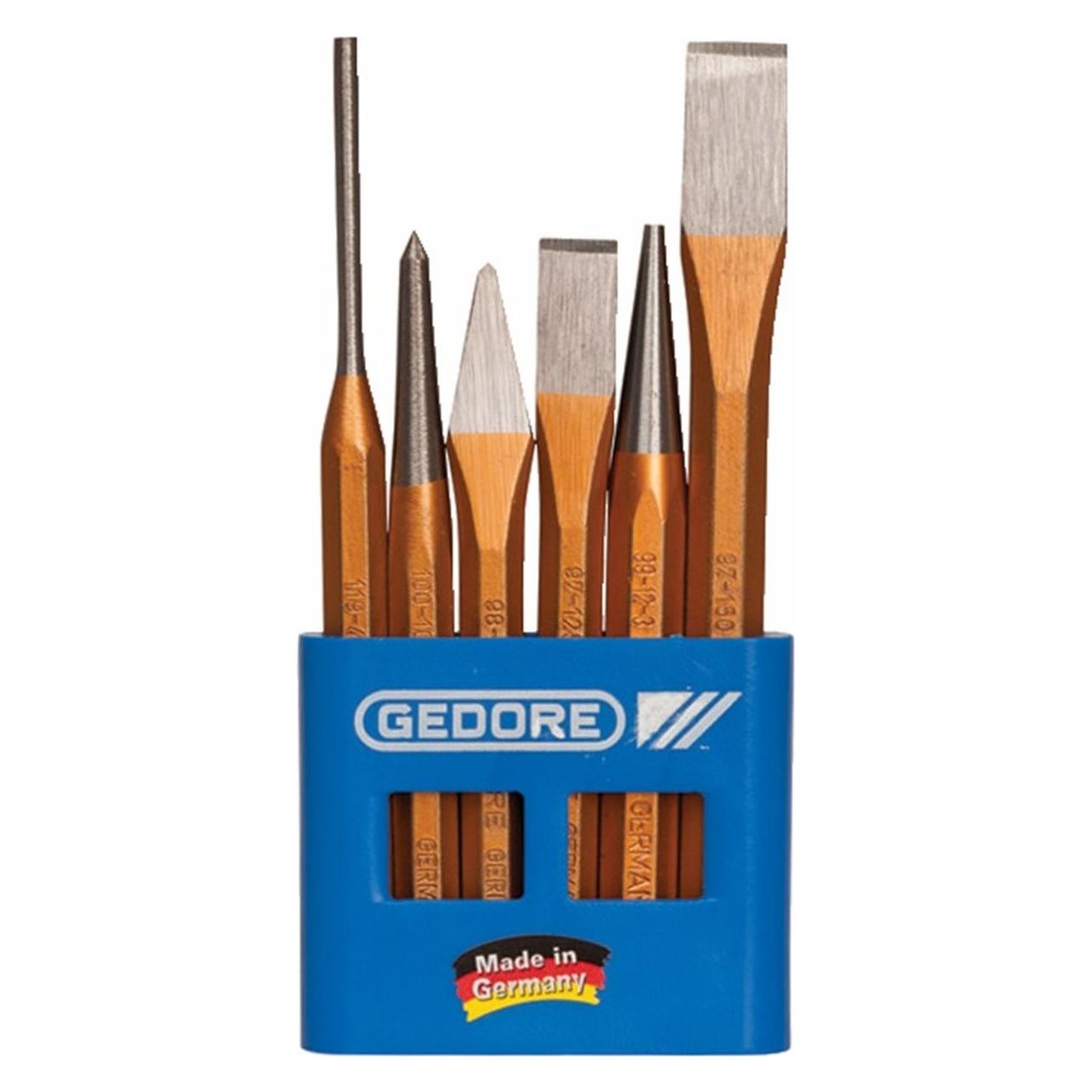 Gedore Werkzeugsatz, Set 6-teilig, gefüllt, im PVC-Halter, Meissel, Körner, Treiber, Werkzeug, 106 (8725200)