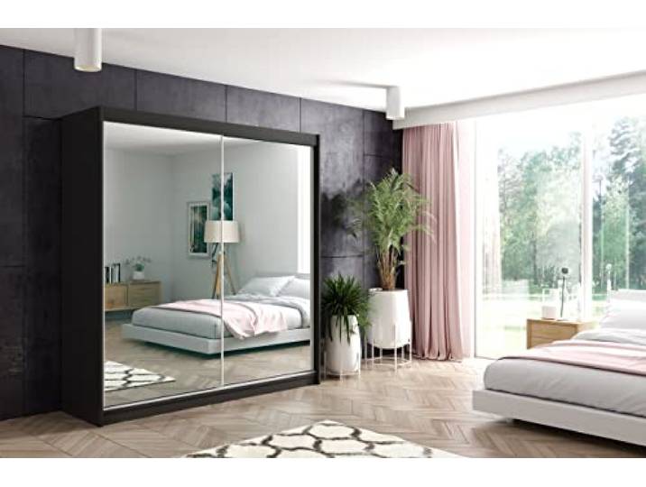 ALTDECOR Schwebetürenschrank mit Spiegel DEBI - 200x216 Garderobenschrank mit viel Stauraum, Vielseitiger, Schrank, Kleiderschrank