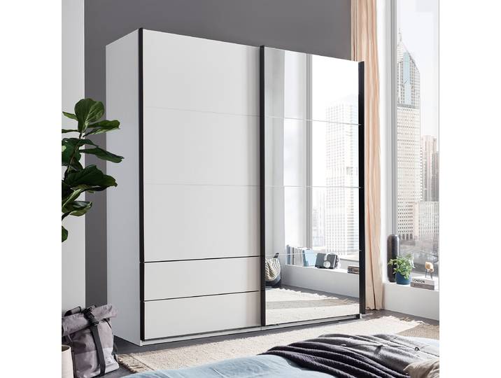 Armoire à portes coulissantes 215cm Blanc/Blanc