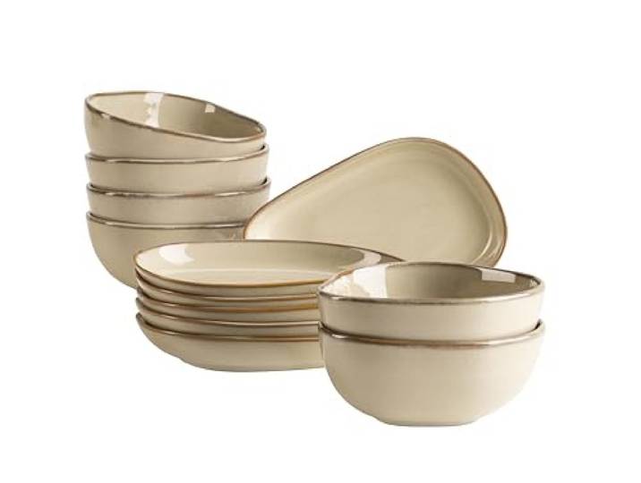 MÄSER Serie Cordelia, 12-teiliges Snacking Set aus hochwertigem Steinzeug, unregelmäßige Geschirr Formen; Steinzeug, Sand