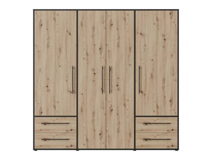 Kleiderschrank Drehtürenschrank Mokko , mit Schubkästen , schwarz / Artisan Eiche , 206 x 200 x 59 cm