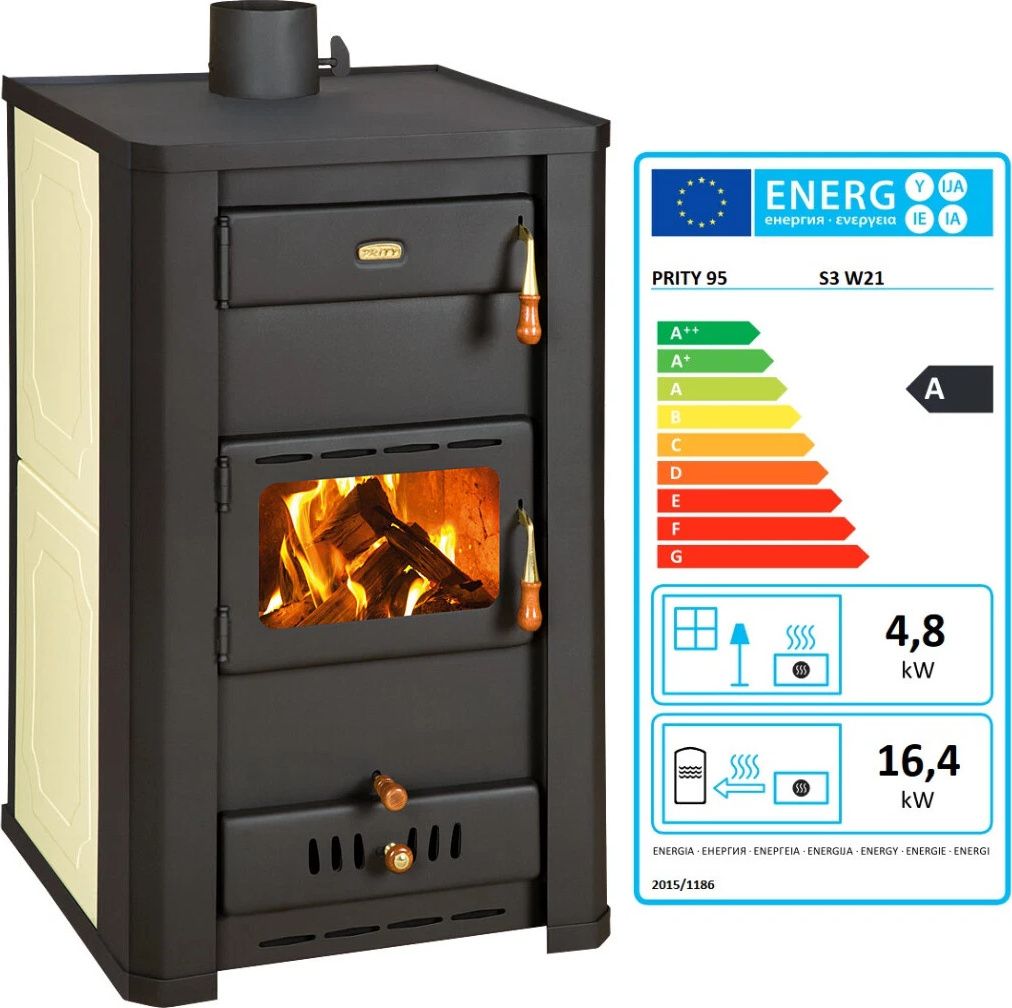 Holzofen PRITY S3 W21 mit Wasserwärmetauscher Zentralheizung Ofen - 21.2 Kw