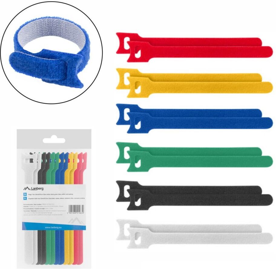 Conjunto 12 Fitas Velcro Multicores p/ Organização - LANBERG
