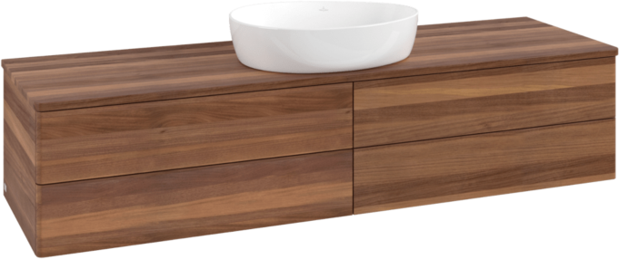 Villeroy und Boch Antao Waschtisch-Unterschrank L25012HM mit Beleuchtung, 160x36x50cm, Waschbeckenplattenfarbe warm walnut, warm walnut