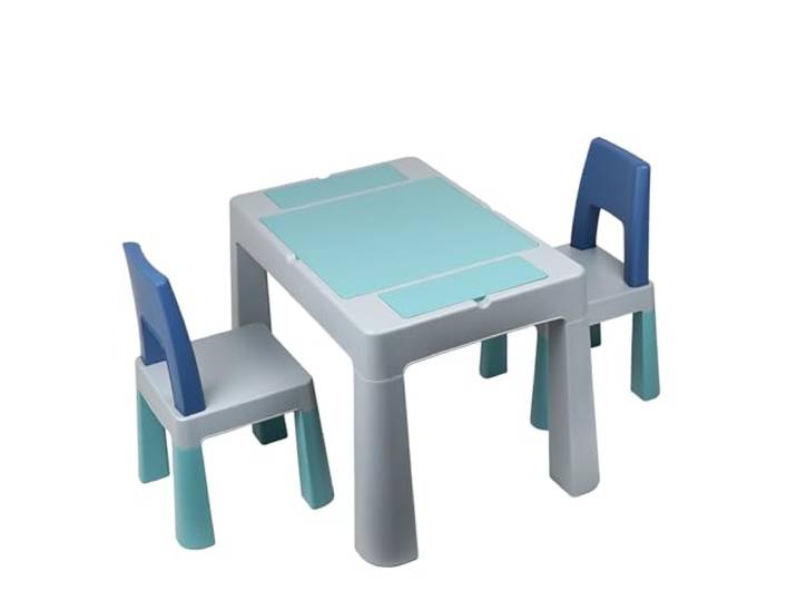 Thermobaby Multiplay Aktivitätentisch mit 2 Stühlen, multifunktional Tisch mit doppelseitiger Tischplatte, 2 Stühlen und Stauraum, ideal zum Spielen, Zeichnen und Lernen.