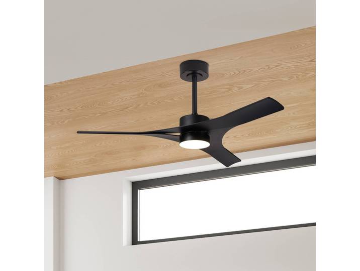 Mantra Iluminación LED-Deckenventilator Thai schwarz DC-Motor leise Ø 122cm CCT Thai, dimmbar, schwarz, für Wohn- / Esszimmer, Kunststoff, Modern
