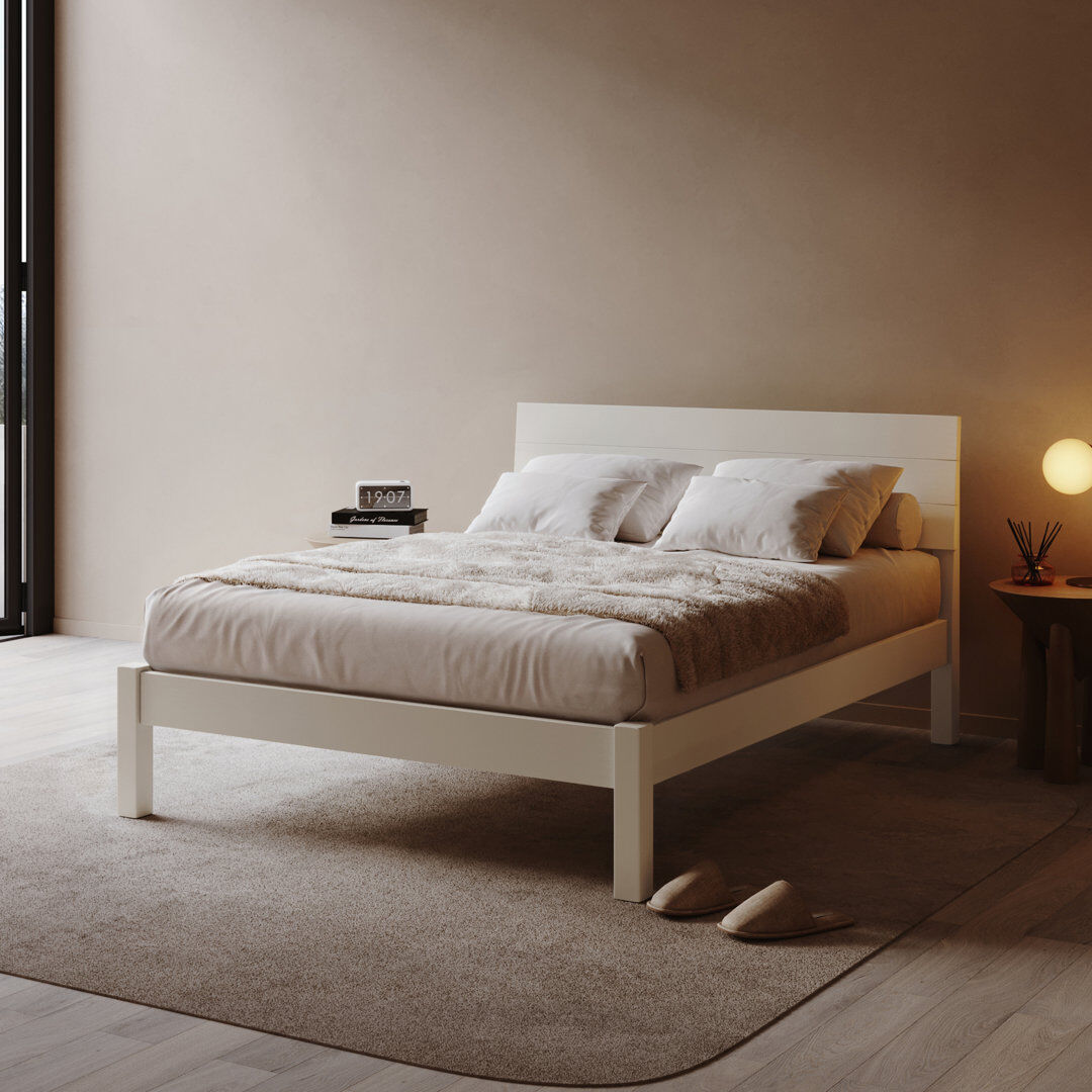 August Grove Ivor Solid Wood Bed White Kingsize (5')