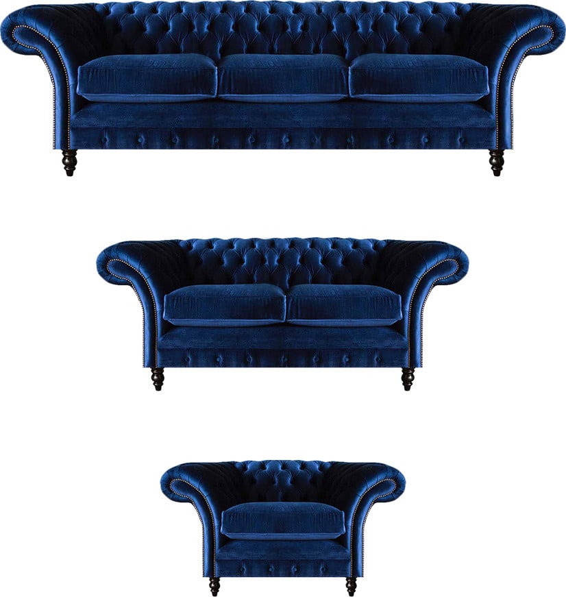 Luxus Design Chesterfield Sofa Set 3-delig Blau