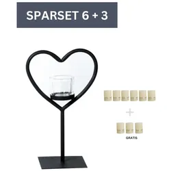 Sparset Herz Windlicht Elisa 30 cm- inkl. 9 Kerzen-Ivory