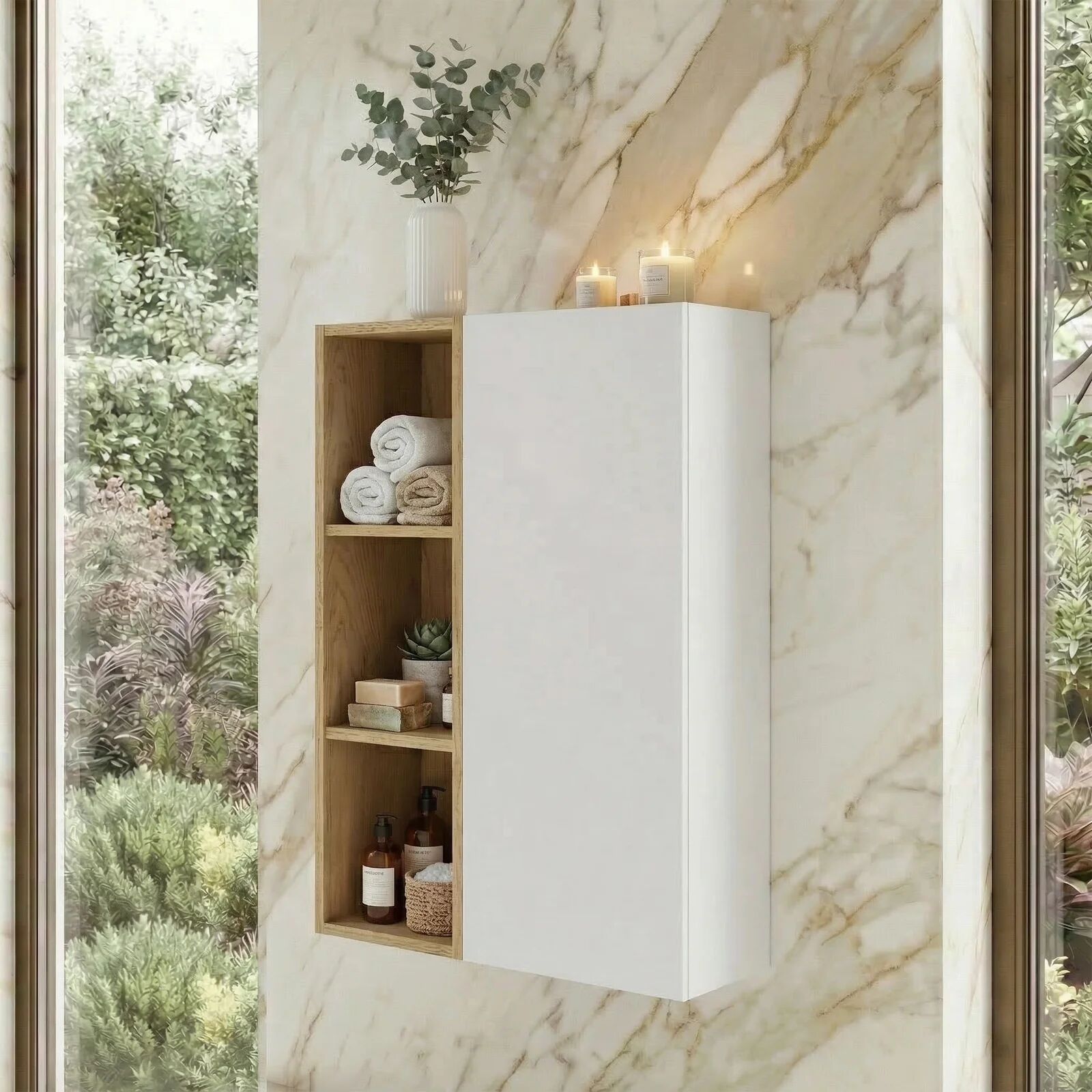 garneroarredamenti Pensile bagno sospeso 50x80h cm 1 anta bianco rovere Speranza