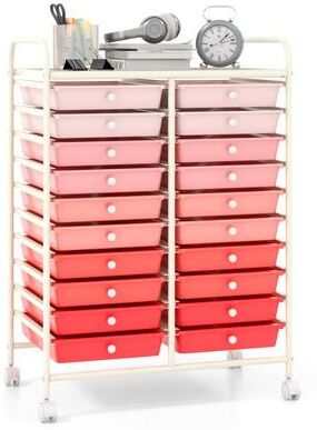 Costway 20 Drawers Rolling Storage Cart Studio Organizer-Gradient Pink