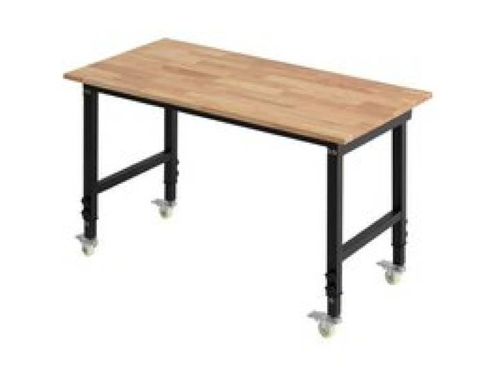 VEVOR Établi Atelier sur Roulettes 122x60 cm Établi Garage Hauteur Réglable 725-1075 mm Table de Travail pour Bricolage Garage Atelier Bureau, Charge 680 kg Plateau Bois Chêne Massif Épaisseur 20 mm