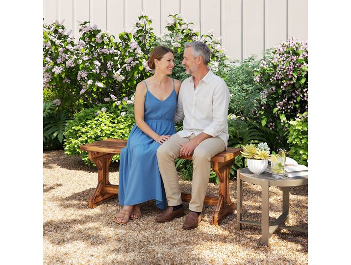 Outsunny Banc 2 Places Bois Rustique 114cm Sans Dossier