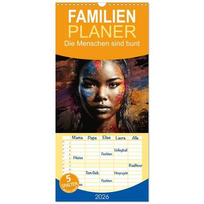 Familienplaner 2026 - Die Menschen sind bunt mit 5 Spalten (Wandkalender, 21 x 45 cm) CALVENDO