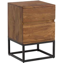 NACHTTISCH – Massivholz/Metall, 40x38x60 cm, 2 Schubladen, Industrial-Stil