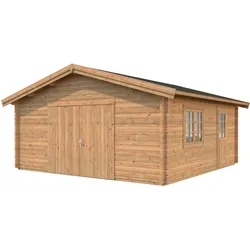 Palmako Garage Roger 27,7 m2 - 70 mm - mit Holztor Hellbraun tauchimprägniert
