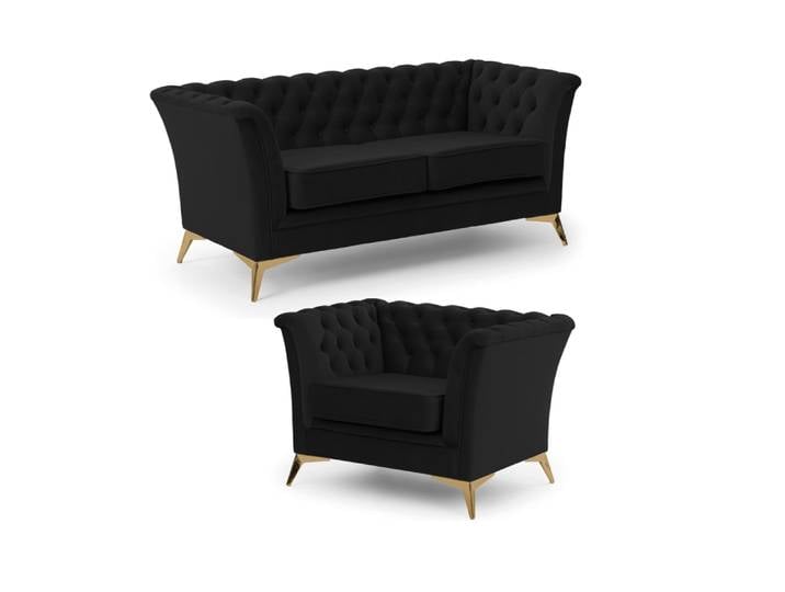 Ensemble de canapés Chesterfield 2+1 en velours noir